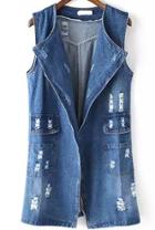 Romwe With Pockets Ripped Denim Vest