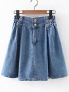 Romwe Blue Elastic High Waist Zipper Denim Skirt