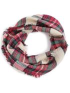 Romwe Red And Green Plaid Raw Edge Infinity Scarf