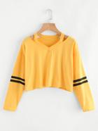 Romwe Cut Out Neck Varsity-striped Tee
