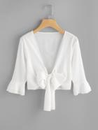 Romwe Tiered Sleeve Bow Tie Front Top