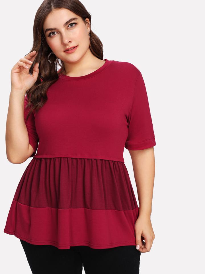 Romwe Color Block Ruffle Hem Tee