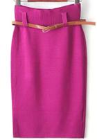 Romwe Bodycon Knit Belt Rose Red Skirt