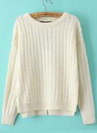 Romwe Check Pattern Split Knit Beige Sweater