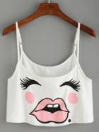 Romwe Funny Face Print Crop Cami Top