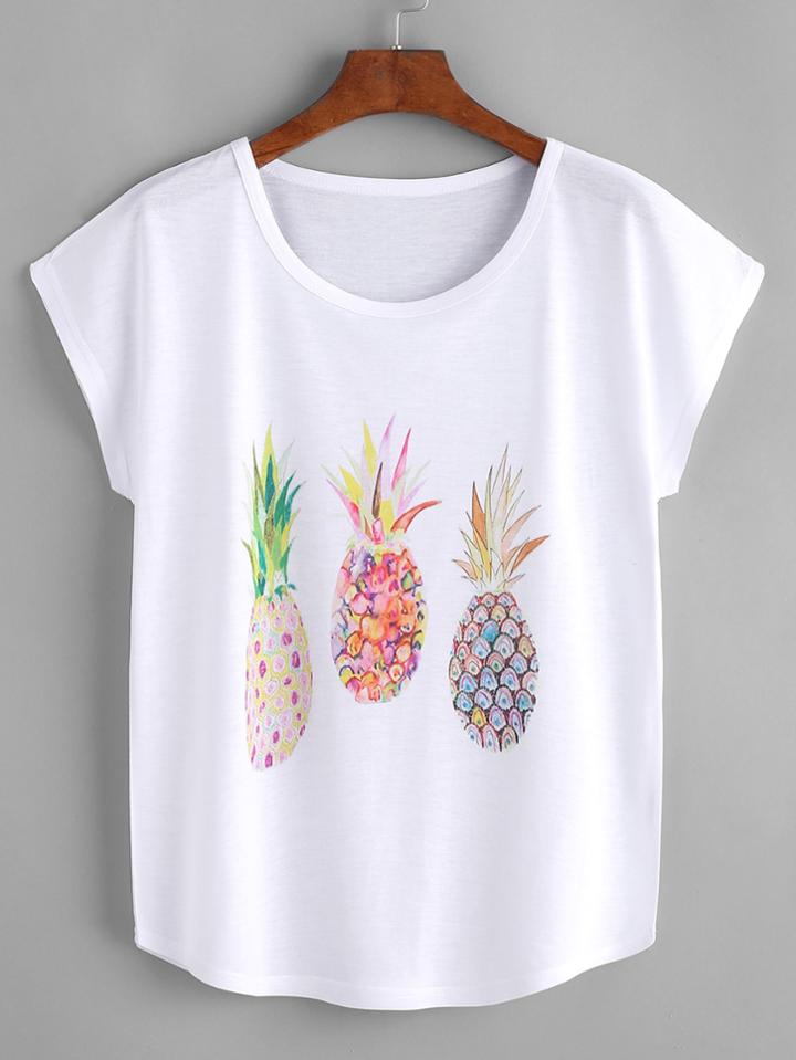Romwe Pineapple Print Dolman Sleeve Tee