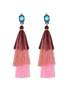 Romwe Pink Ethnic Style Long Tassel Big Boho Earrings