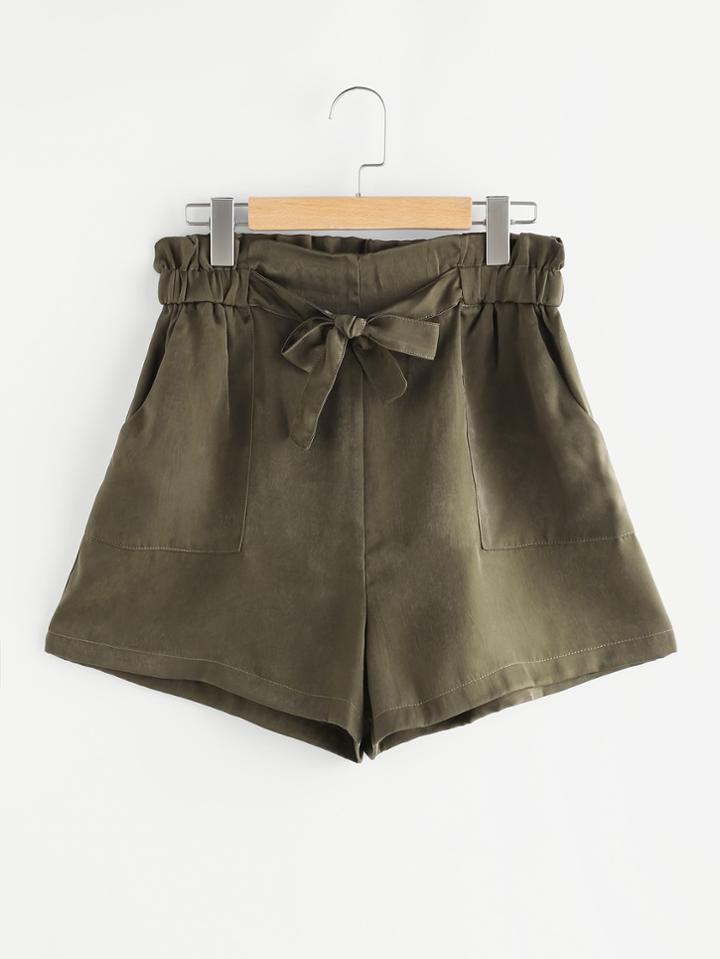 Romwe Bow Tie Waist Dual Pocket Shorts