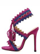 Romwe Hot Pink Peep Toe Fringe Lace-up Sandals