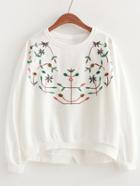 Romwe V Cut Detail Embroidered Sweatshirt