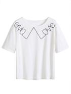 Romwe White Love Embroidered T-shirt