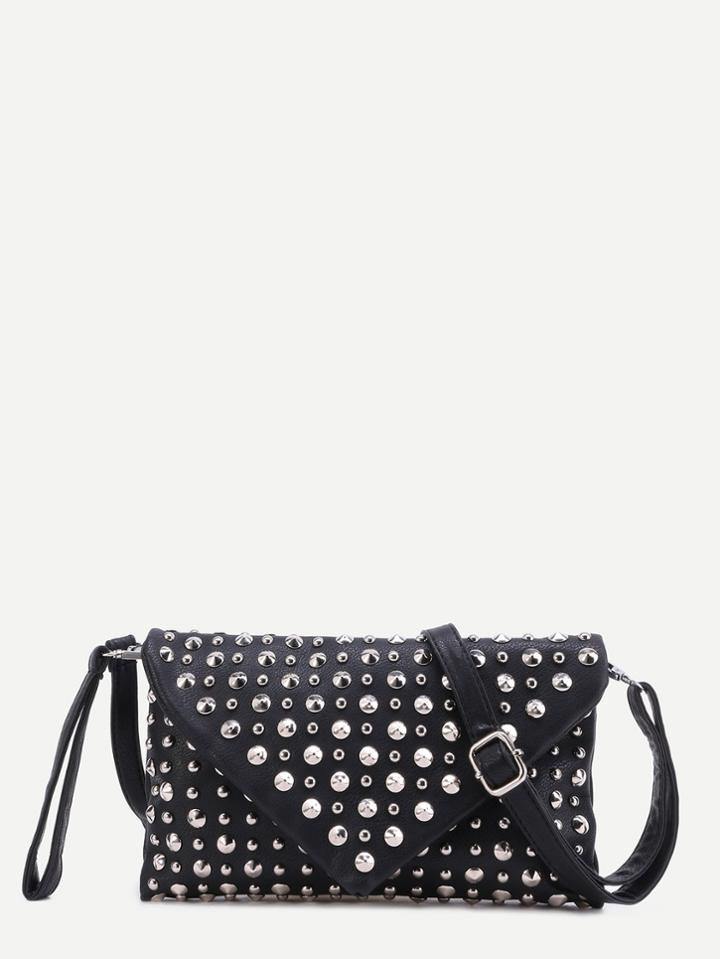 Romwe Black Pu Studded Envelope Bag