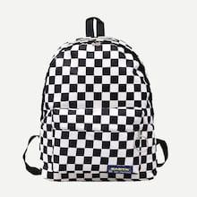 Romwe Plaid Detail Metal Ring Backpack