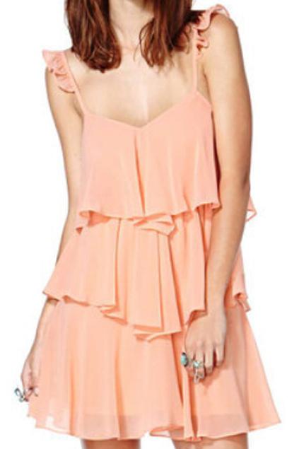 Romwe Backless Layered Crepe Pink Strap Dress