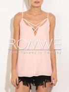 Romwe Pink Spaghettic Strap Lace Up Chiffon Cami Top