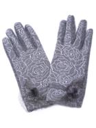 Romwe Grey Floral Lace Pom Pom Warm Gloves