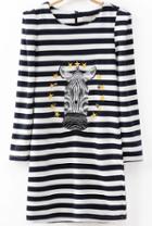 Romwe Horsehead Embroidered Striped Dress