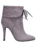 Romwe Grey Lace Up High Heeled Boots