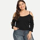 Romwe Plus Cold Shoulder Solid Tee