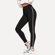 Romwe Letter Print Tape Side Leggings