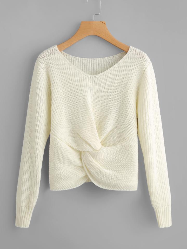 Romwe V-neckline Twist Front Sweater