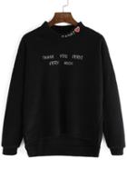 Romwe Dip Hem Dropped Shoulder Seam Letter Heart Embroidered Jumper