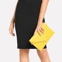 Romwe Chevron Detail Flap Clutch With Chain