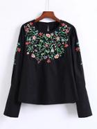 Romwe Embroidered Flower Zipper Sleeve Blouse