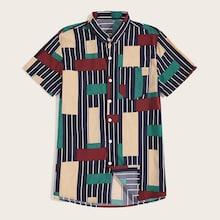 Romwe Guys Pocket Front Stripe Shirt