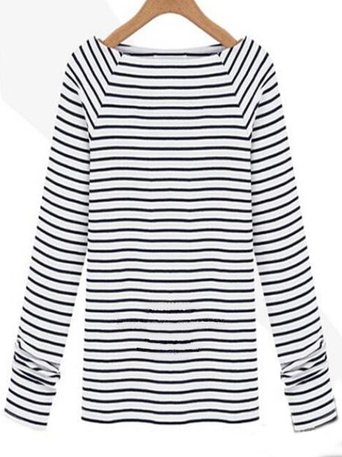 Romwe Breton Stripe Raglan Sleeve T-shirt