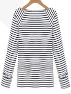 Romwe Breton Stripe Raglan Sleeve T-shirt