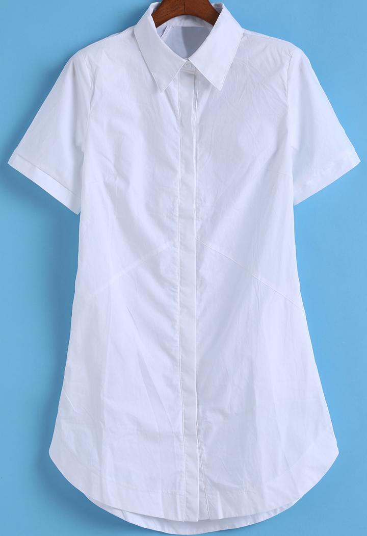 Romwe White Lapel Short Sleeve Slim Blouse