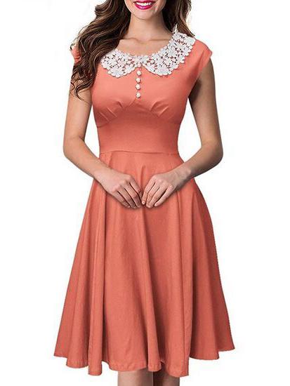 Romwe Contrast Lace A-line Dress With Buttons