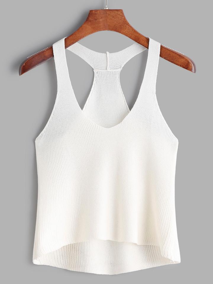 Romwe White Knit Dip Hem Tank Top