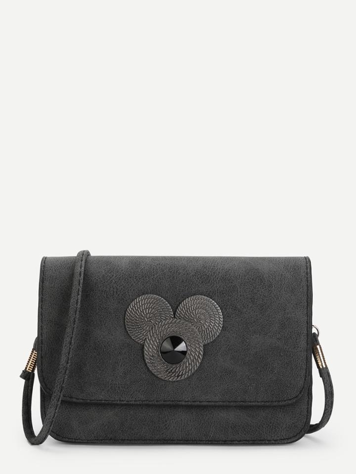 Romwe Mental Detail Suede Crossbody Bag