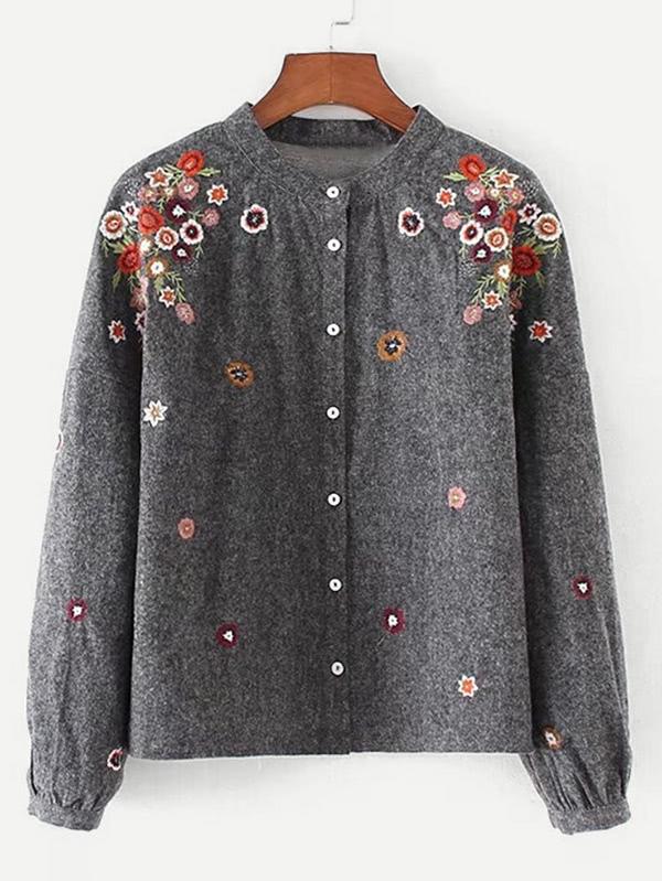 Romwe Flower Embroidery Drop Shoulder Blouse