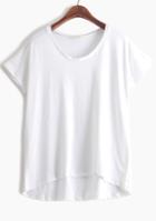Romwe Dip Hem White T-shirt