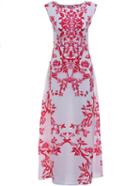 Romwe Red White Round Neck Floral Maxi Dress