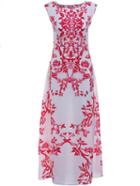 Romwe Red White Round Neck Floral Maxi Dress