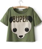 Romwe Green Short Sleeve Super Panda Print T-shirt