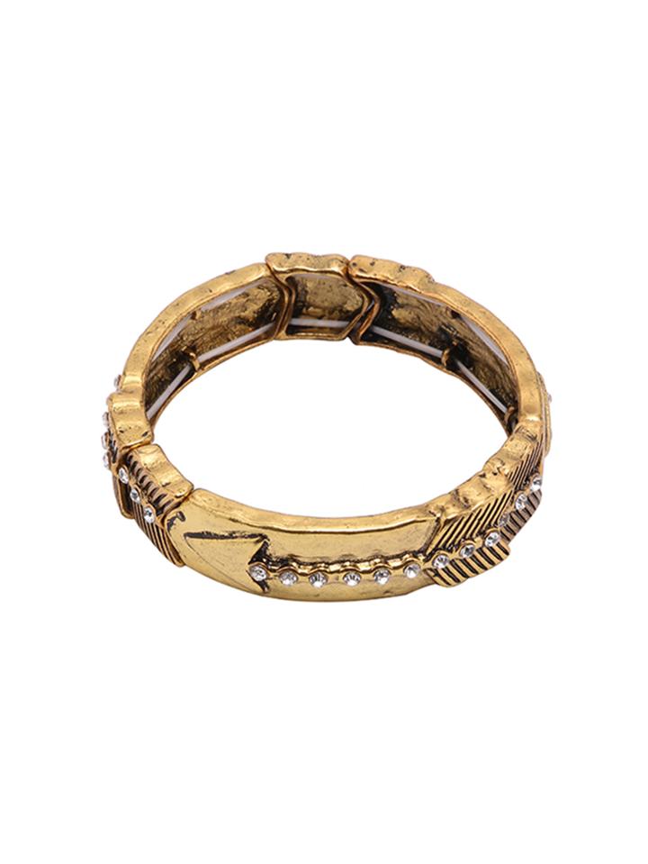Romwe Antique Gold Leaves Carved Vintage Bracelet