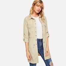 Romwe Drawstring Waist Plain Coat