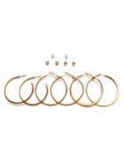 Romwe Gold Plated Rhinestone Hoop Earrings Set