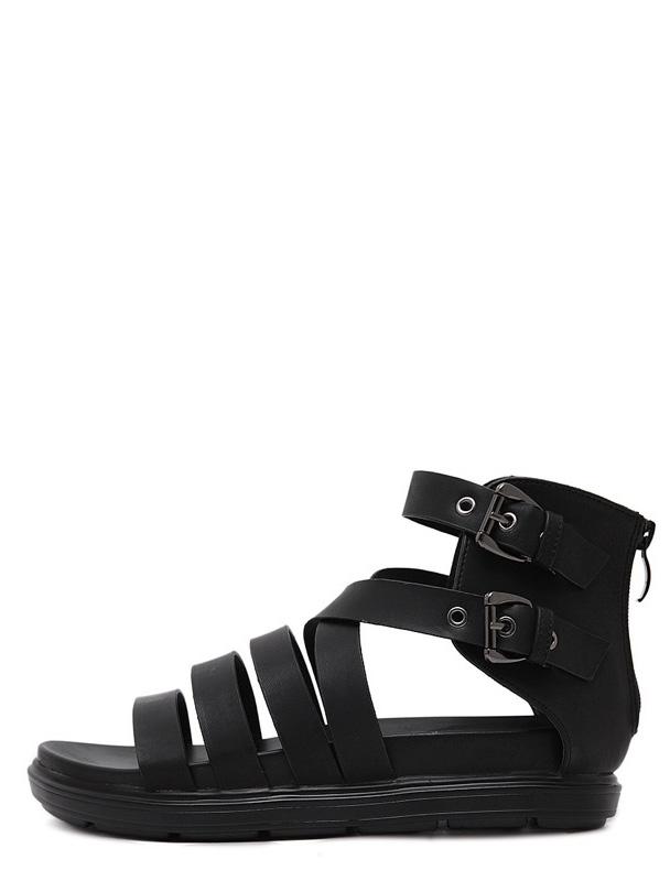 Romwe Black Ankle Strap Hollow Gladiator Sandals