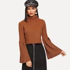 Romwe Bell Sleeve Rolled Neck Jumper