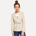 Romwe Tie Waist Suede Coat