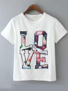 Romwe Love Patch White T-shirt