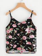 Romwe V Neckline Floral Embroidered Lace Cami Top