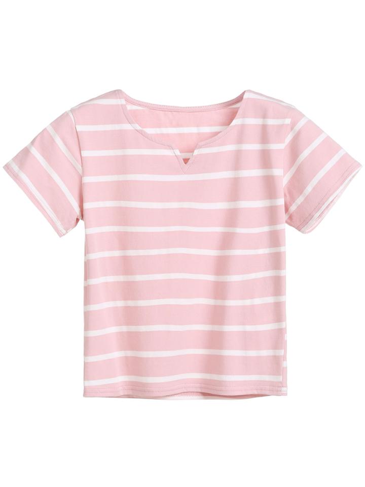 Romwe Pink Striped V Cut Crop T-shirt