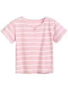 Romwe Pink Striped V Cut Crop T-shirt